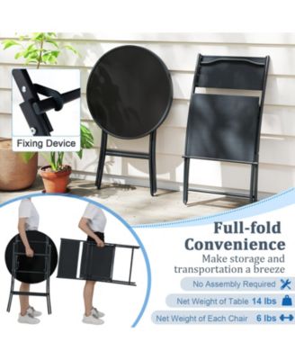 3 Piece Folding Patio Bistro Set with Glass Table and Chairs