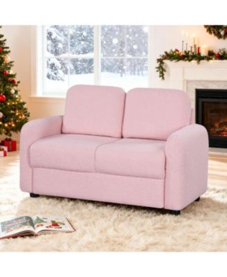 2-Seat Kids Sofa Toddler Sofa Couch with Soft Teddy Fleece Upholstery and Solid Wooden Frame