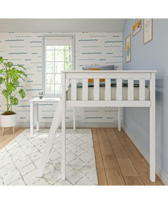 Solid Wood Twin Loft Bed, Loft Bed with Pull Out Desk and Ladder for Kids
