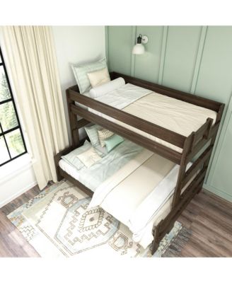 Bunk Bed Twin over Full Size, Modern Farmhouse Solid Wood Bunk Beds for Kids