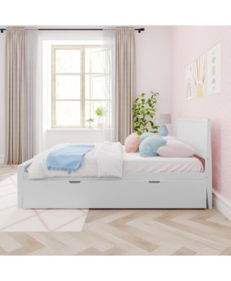 Full Size Bed Frame with Trundle, Classic Solid Wood Platform Bed for Kids
