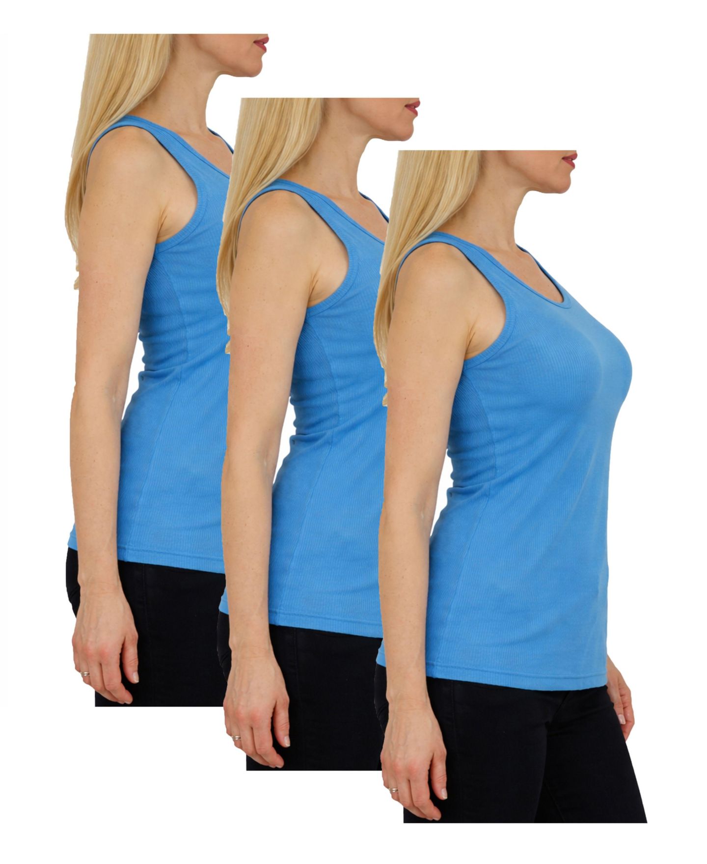 Женские топы Galaxy By Harvic Loose Fit Ribbed Tank Top-3 Pack, цвет: Аквамариновый — фото 2