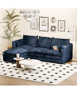 Modular Sectional Sofa L Shaped Couch, 3 Seat Sofa Set with Ottoman and Pillows, Chenille Fabric