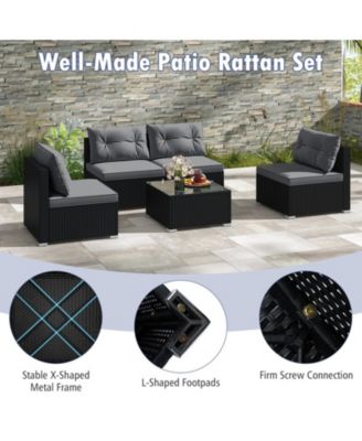5-Piece Wicker Patio Sofa Set with Cushions and Square Coffee Table