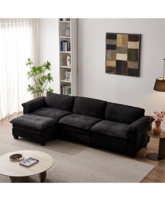 3-Seater L-Shaped Chenille Sectional Sofa with Ottoman with Removable Washable Covers and Sturdy Solid Wood Frame for Living Room Use