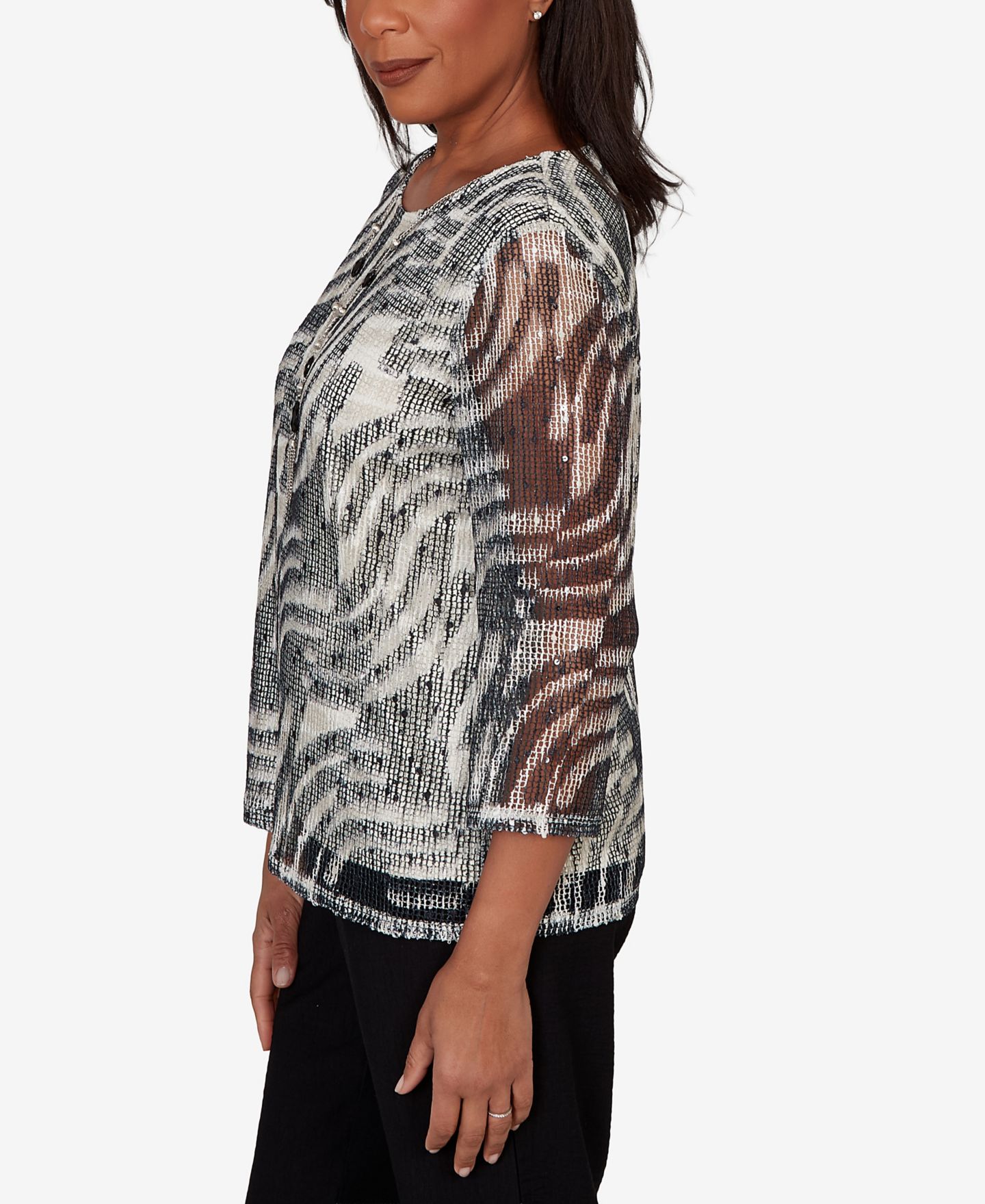 Женский топ Alfred Dunner Petite Detail Driven Animal Popcorn Embellished with Necklace, цвет: Чёрный разноцветный — фото 4