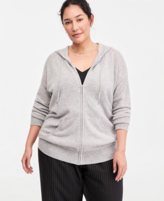 Plus Size 100% Cashmere Zippered Hoodie
