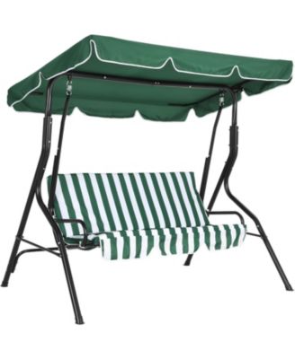 3-Seat Outdoor Porch Swing Chair with Adjustable Canopy and Thickened Cushions, Glider Bench with Non-Slip Feet and Strong Spring