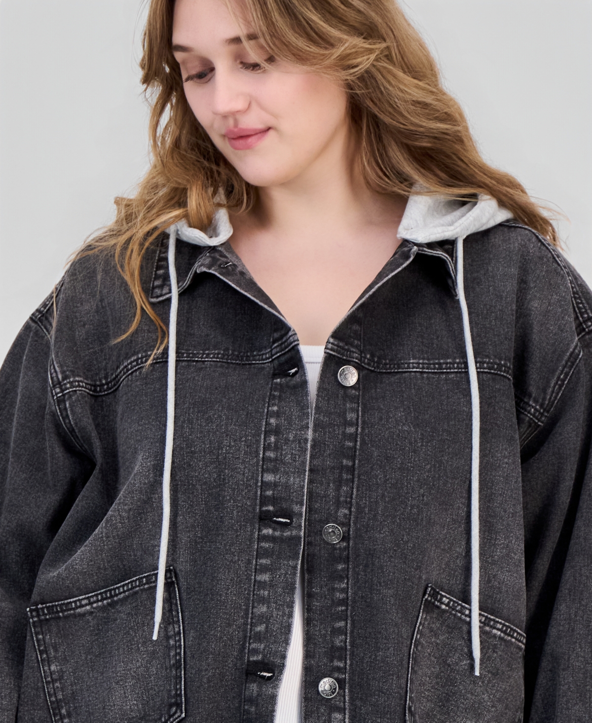 Madden Girl Trendy Plus Hooded Denim Jacket