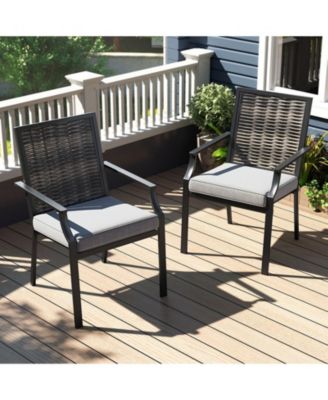 Stackable Wicker Patio Dining Chairs Set of 2 with Removable Cushions