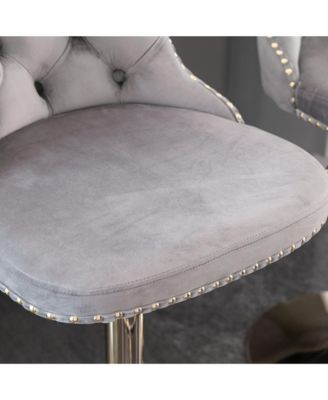 Velvet Swivel Bar Stools Set of 2, Adjustable Counter Height Chairs with Nailhead Trim and Metal Base for Kitchen Island