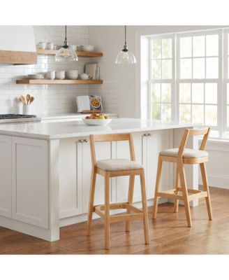  Sturdy Rubberwood Structure with Soft Fabric Kitchen Bar Stools Set of 2