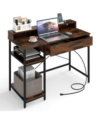 42 Inch Computer Desk with Monitor Stand Drawer and Shelves-Rustic Brown
