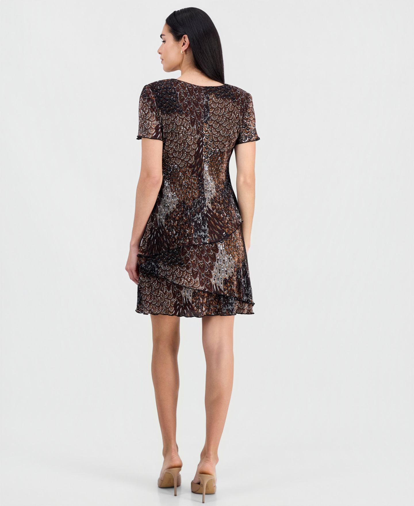 Женское платье Connected Petite Printed Asymmetric Tiered V-Neck, цвет: Spi — фото 5