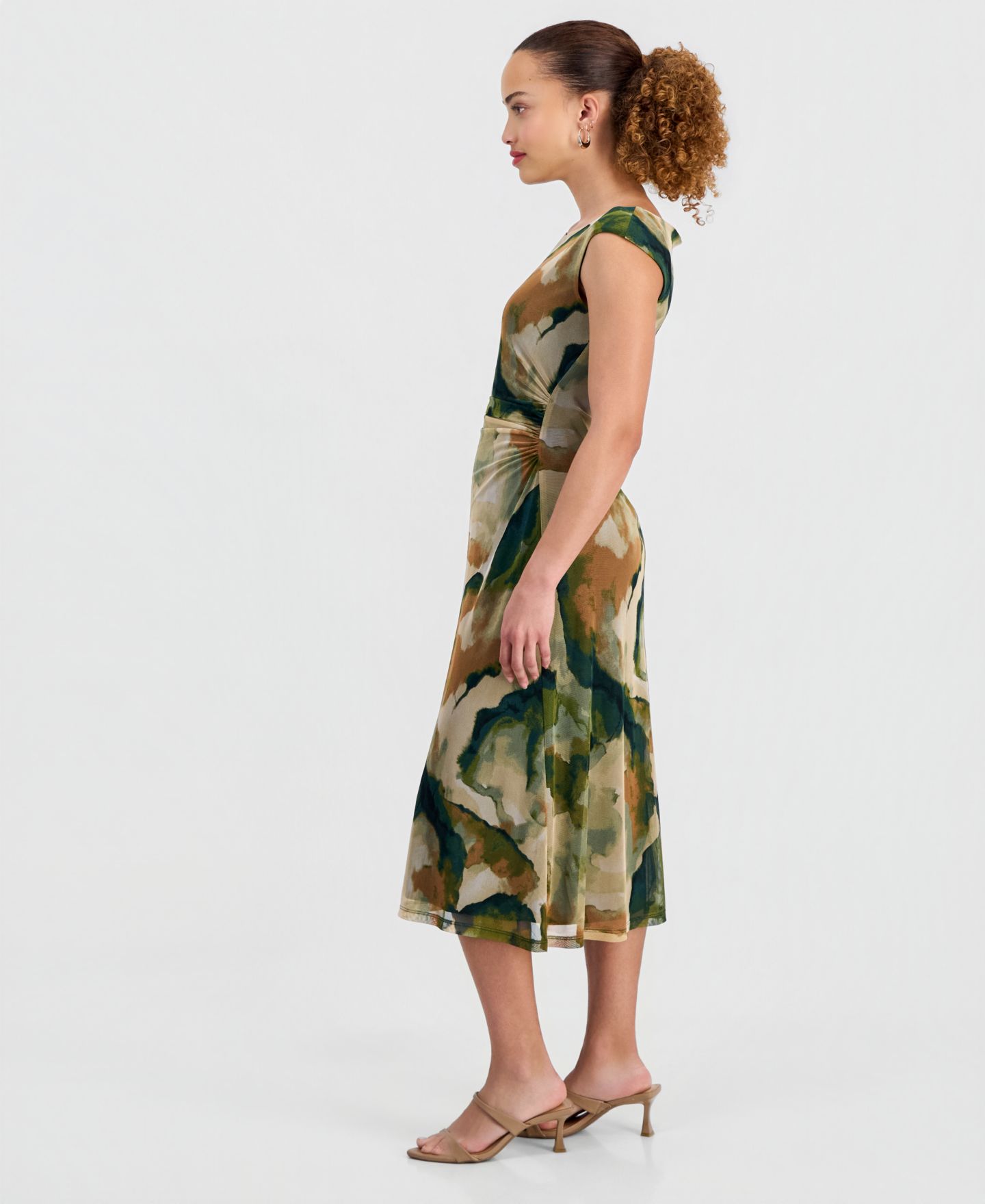 Женское платье Connected Petite Cap-Sleeve Midi, цвет: Olv — фото 3