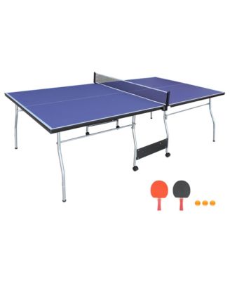 84.5FT Mid-Size Table Tennis Table, Foldable and Portable Ping Pong Table Set with Net, 2 Table Tennis Paddles and 3 Balls for Indoor Game