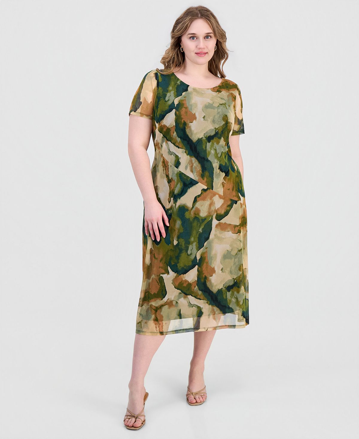 Connected Plus Size Printed Mesh Midi Dress view 1 — MAYCSS fashion products