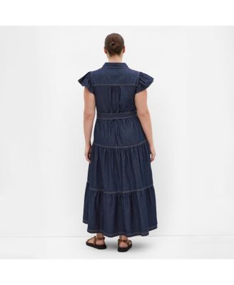 chinese dress ladies Pansy Scoop Neck Flounce Hem Maxi Dress Denim– Selfie Leslie main image 1