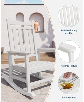 Set of 2 All Weather Outdoor Rocking Chairs - Oversized HDPE Porch Rockers with High Backrest, Sturdy and Comfortable for Adults