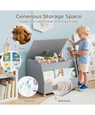 Wooden Mobile Toy Storage Organizer with Bookshelf and Lockable Wheels