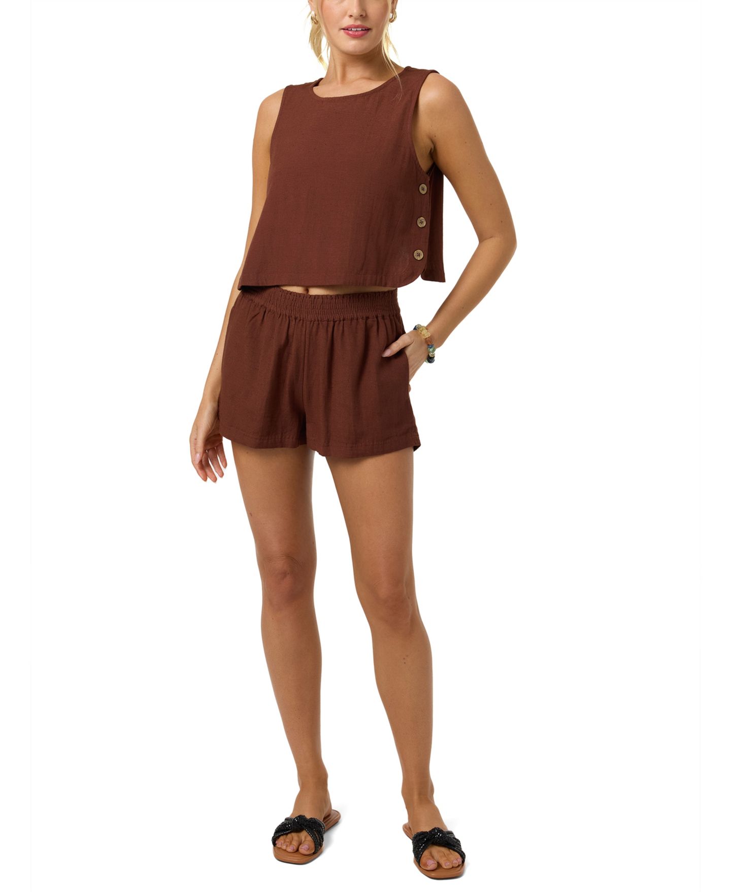 Женские шорты O'Neill Sanders Smocked Waistband Pull-On, цвет: Кокосовый коричневый — фото 1