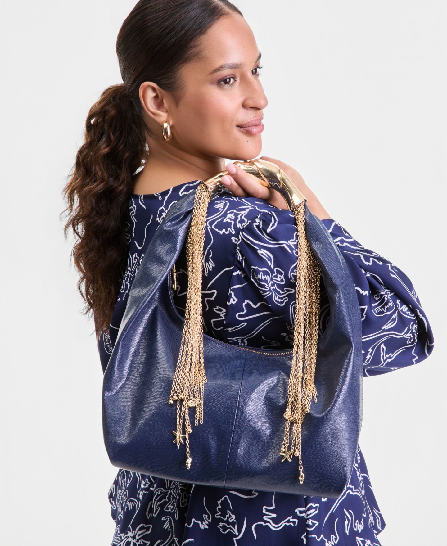 Женская сумка I.N.C. International Concepts Vivienn Lizard Hobo, цвет: Синий — фото 2