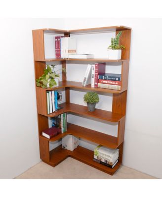90cm L-Shape 5-Tier Corner Bookshelf with Anti-Tip