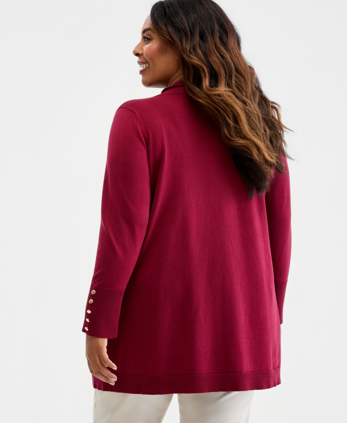 Женский кардиган JM Collection Plus Size Open-Front Long-Sleeve, цвет: Вишнёвый — фото 4