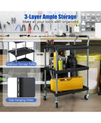 3-Tier Utility Rolling Cart with PP Shelves and Locking Wheels