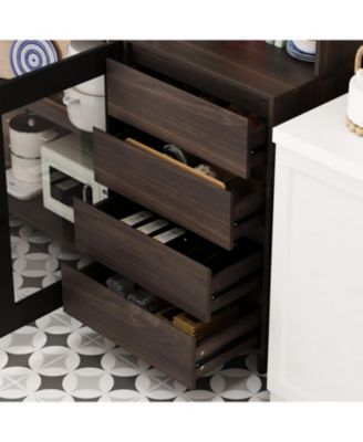 Large Kitchen Hutch Cabinet, Storage Cupboard Pantry with 4 Glass Doors, 4 Drawers and Microwave Shelf, Buffet,Sideboard