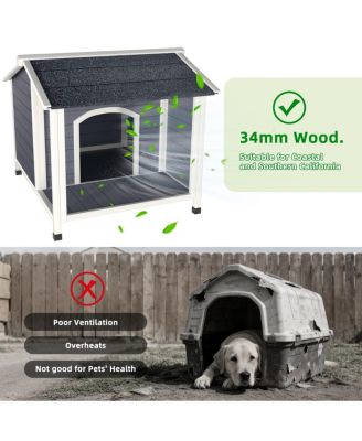 Outdoor Dog House, Wooden Weatherproof Kennel with Asphalt Roof and Raised Floor