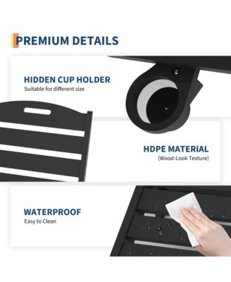 5-Position Adjustable HDPE Folding Chaise Lounge Set Outdoor Recliners with Cup Holder, Wheels, Resin, for Poolside, Garden 2 Pack