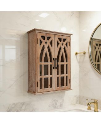 Rustic Wood Wall Cabinet with Cutout Doors