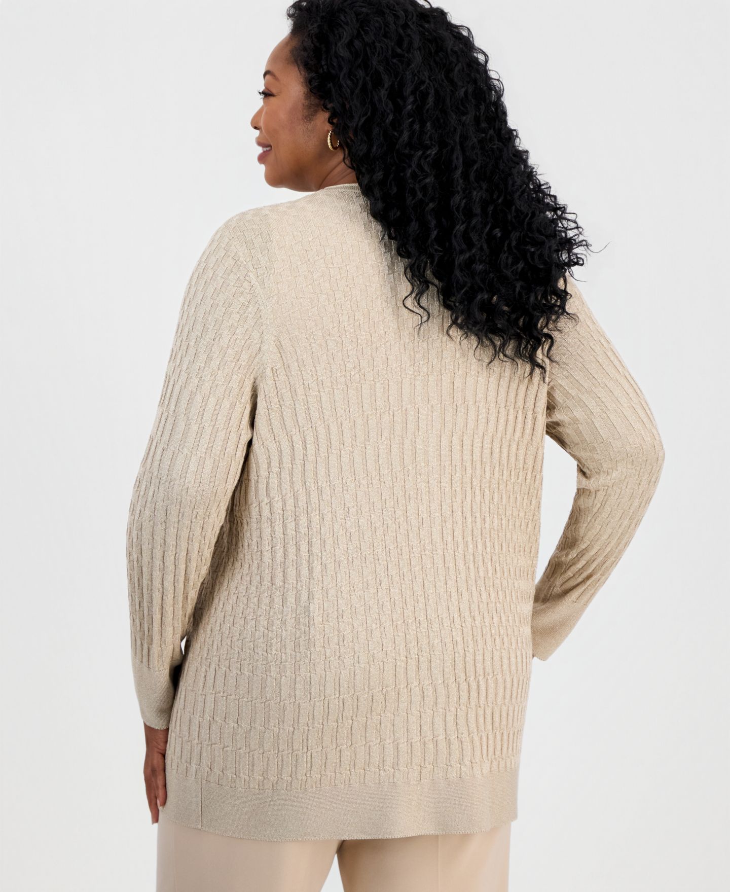 Женский кардиган JM Collection Plus Size Metallic-Threaded Textured, цвет: Кофейный — фото 4