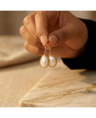 Unique Sterling Silver 14K Gold Plated Pearl Fish Hook Earrings