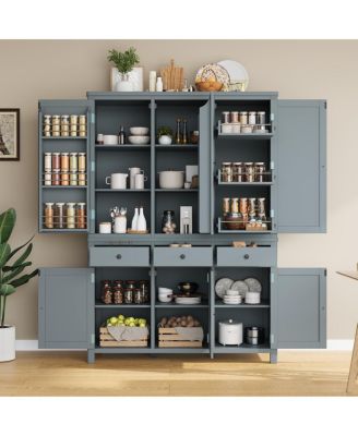 Farmhouse Kitchen Pantry Cabinet with Storage and Drawers