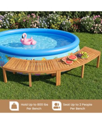 Set of 2 Outdoor Acacia Wood Curved Garden Benches 2-Person