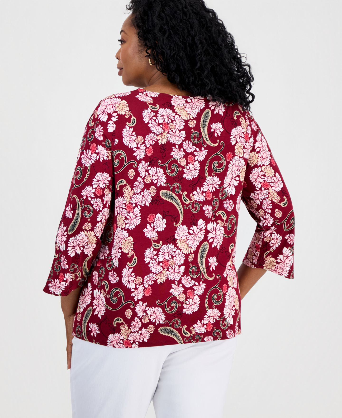 Женский топ JM Collection Plus Size Scoop-Neck 3/4-Sleeve, цвет: Вишнёвый — фото 4