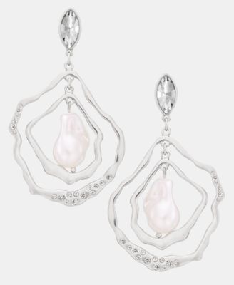 Pav&eacute; & Imitation Pearl Orbital Drop Earrings