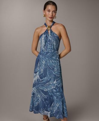 donna karan french twill halter neck sleeveless a-line dress Sleeveless Cross Front Midi A Line Halter Dress | A-Line DressMidi Dress main image 1