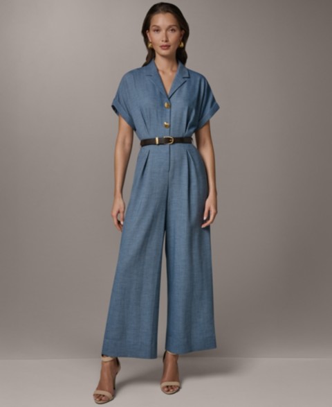 Женские Donna Karan New York Women's Collared V-Neck Short-Sleeve Jumpsuit
