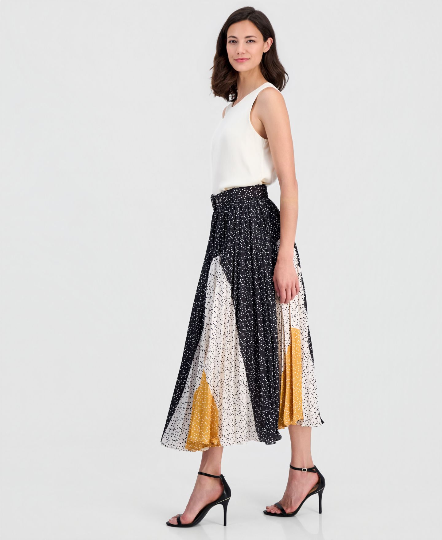 Женская юбка T Tahari Belted Pleat, цвет: Dotted Wave — фото 4