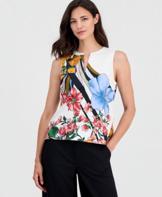 Women's Printed Split-Neck Sleeveless Top