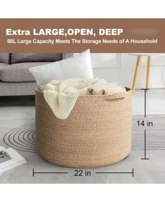 Rope Blanket Basket Storage Bin Organizer Wicker Box 88L Gift Basket