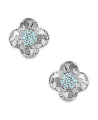 Swiss Blue Topaz (1/10 ct. t.w.) Clover Glitter Texture Earrings in 14k White Gold