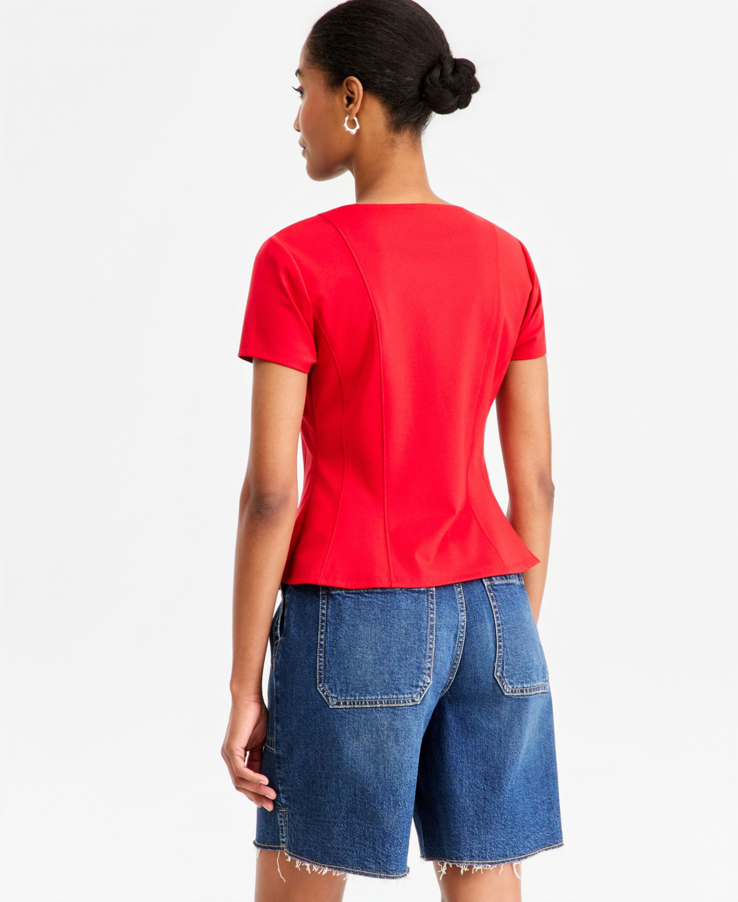 Женский топ On 34th Princess Seam Short-Sleeve Ponte Top, цвет: Глубокий чёрный — фото 7