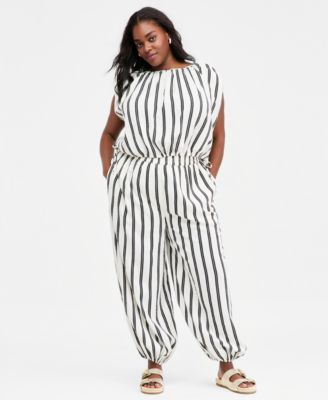Trendy Plus Size Emma Striped Balloon-Leg Pants
