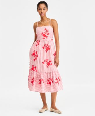 Women's Cutout-Back Tiered Cotton Midi Dress