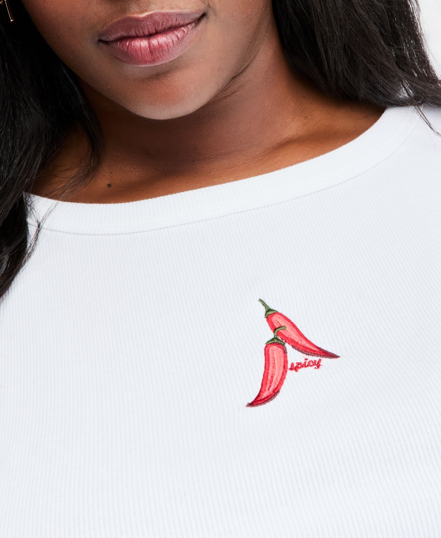 Женская майка On 34th в рубчик с вышивкой Chili Pepper, больших размеров, цвет: Яркий белый — фото 2