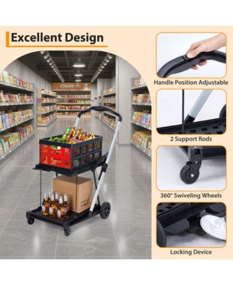 Collapsible Rolling Grocery Cart w/ Removable Basket and 360degree(s) Swivel Wheels, Lightweight Folding Utility Cart for Shopping and Office